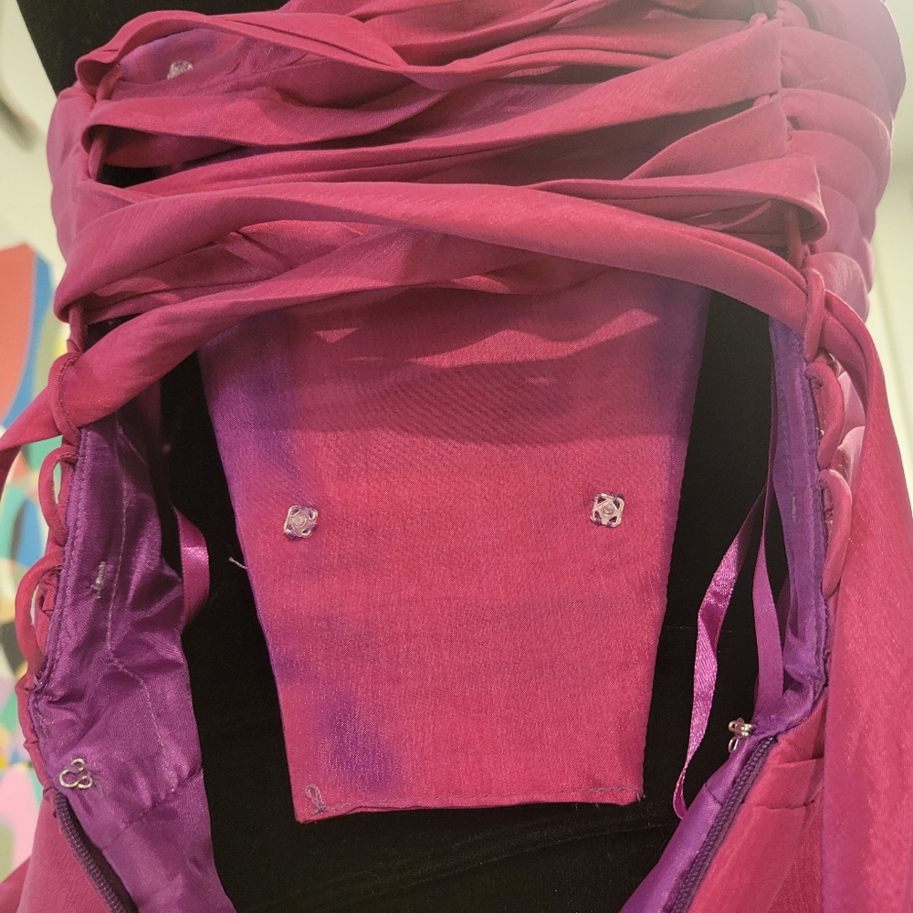 Fiesta Party Bombshell Pleated Draped Corset Pink Purple Taffeta Dress size S - Picture 9 of 10